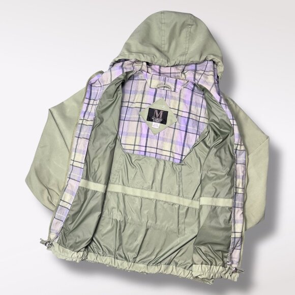 Mulberry Street Green Hooded Jacket Zip Front Drawstring Hem Vintage 90s Large - Picture 8 of 10